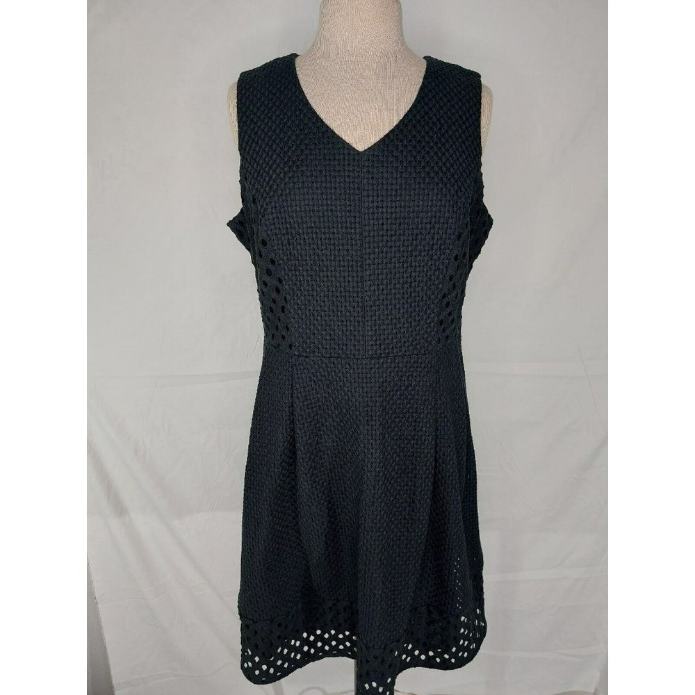 Lands End Womens Dress 14P Petite Black Sleeveless V-Neck Lace Dress Lined